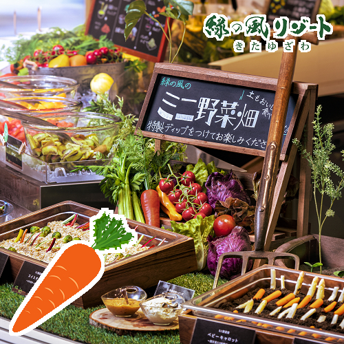 自社農園のぐち北湯沢ファーム産の野菜が美味しいミニ野菜畑コーナー
